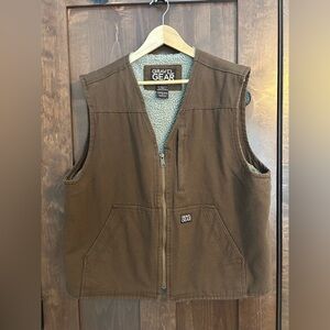 Gravel Gear Mens Brown Duck Canvas Sherpa Lined Zip Work Vest Men's Sz XL